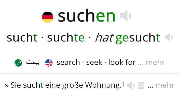 Konjugation und Uebersetzung suchen